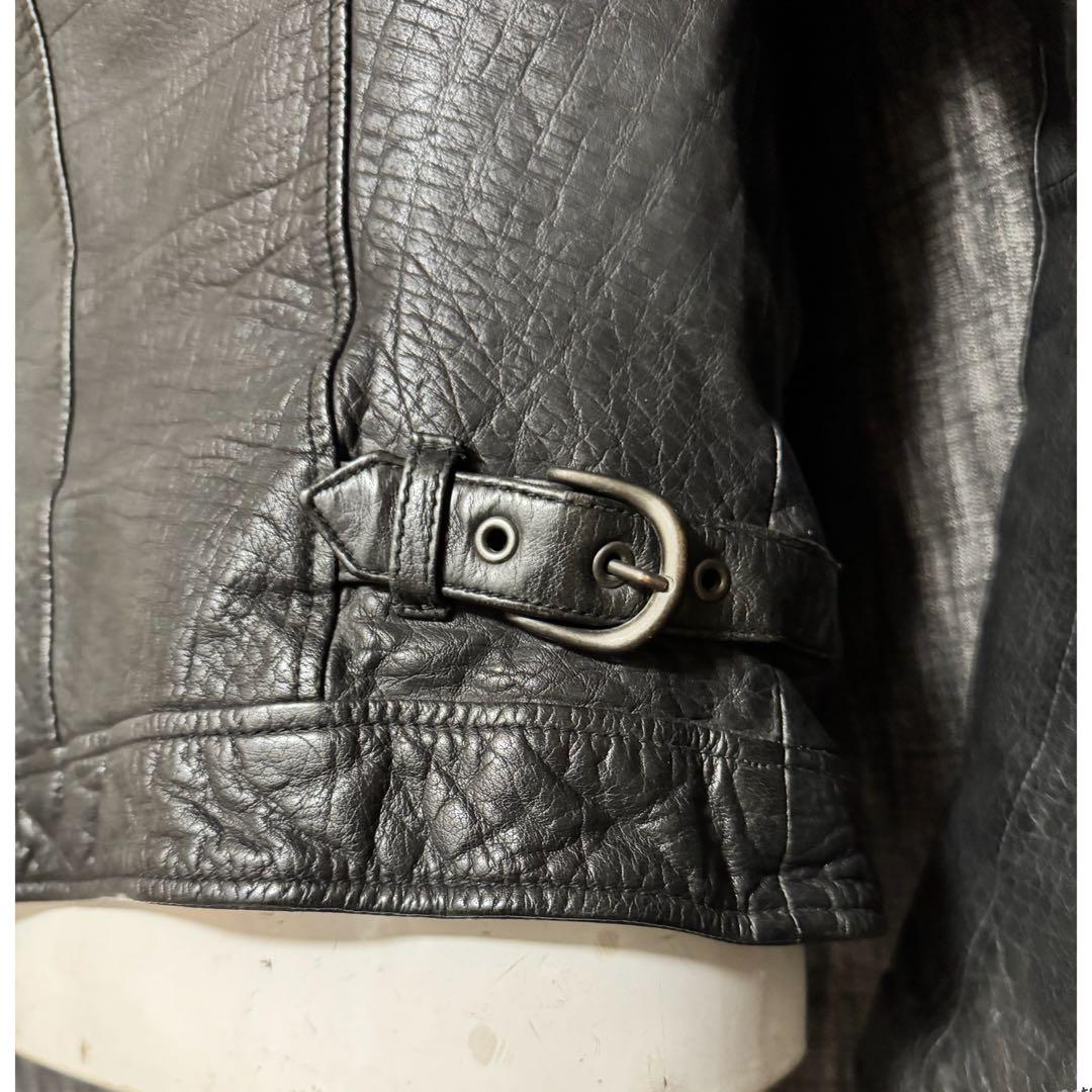 SHELLAC カウレザー 牛革 シングルライダースジャケット Y2K ブラック