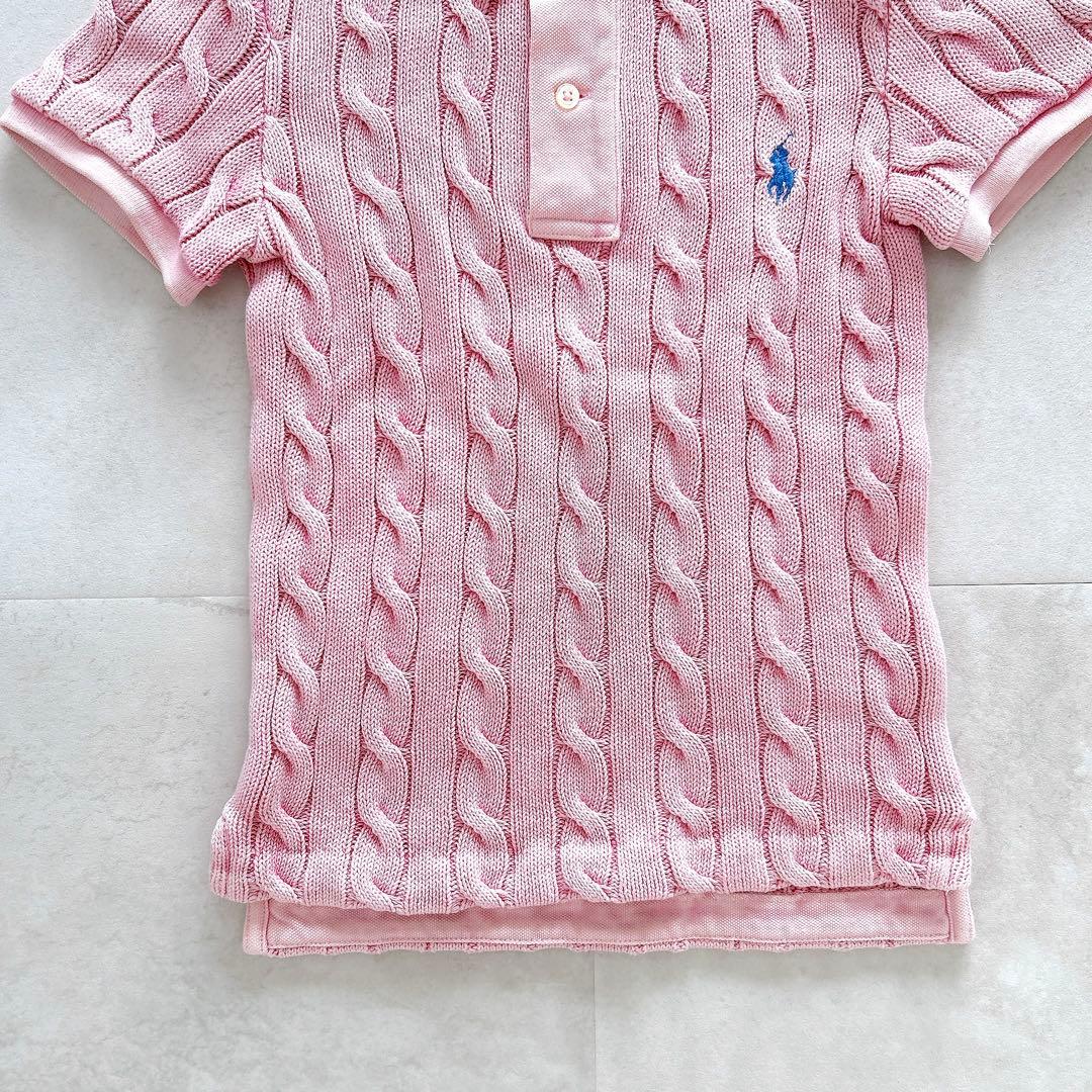 現行✨人気　ポロラルフローレンケーブルニットポロシャツピンクポニー刺繍希少サイズ