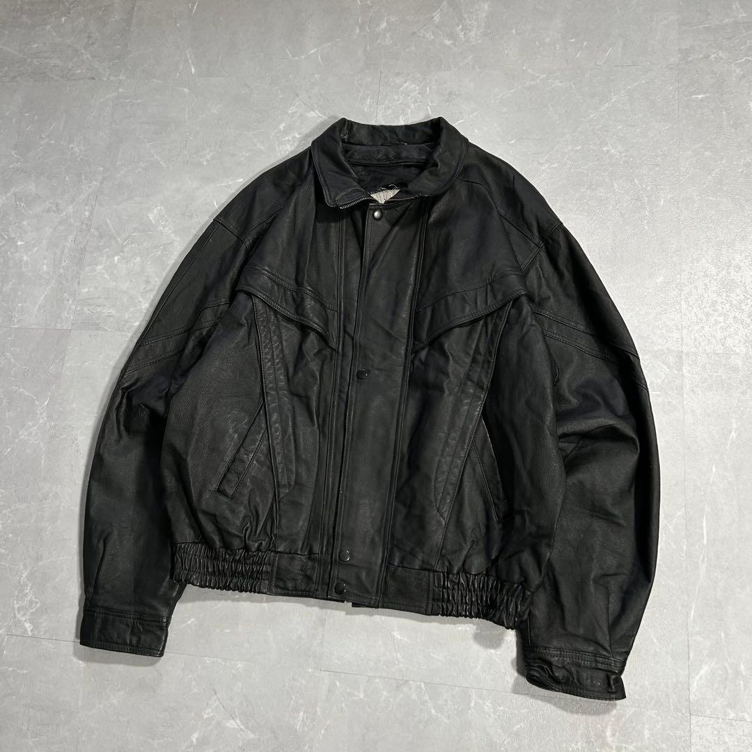 90s OLD レザー ドリズラージャケット スウィングトップ 本革 刺繍 古着
