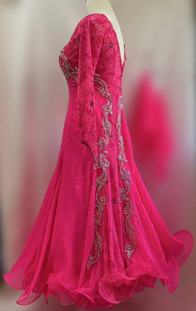 社交ダンス　スタンダードドレス　ショッキングピンク　ファーバングルおまけ付き