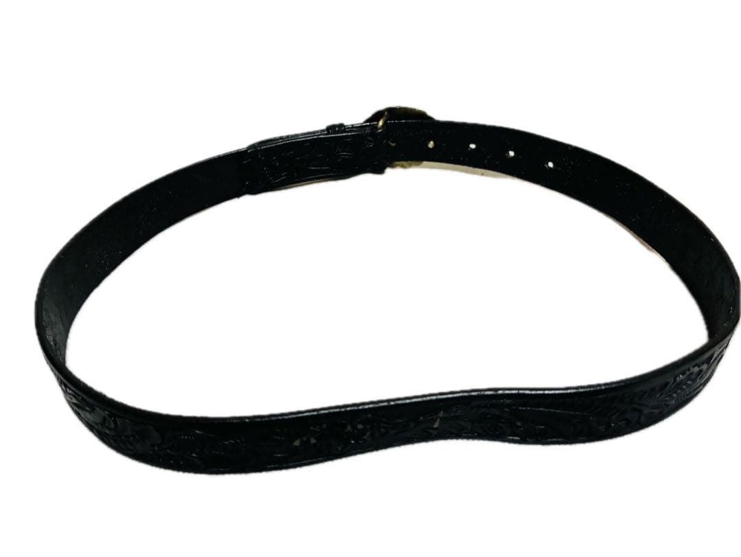 ラルフローレン　レザーベルト　コンチョバックル　カービングレザー　ブラック