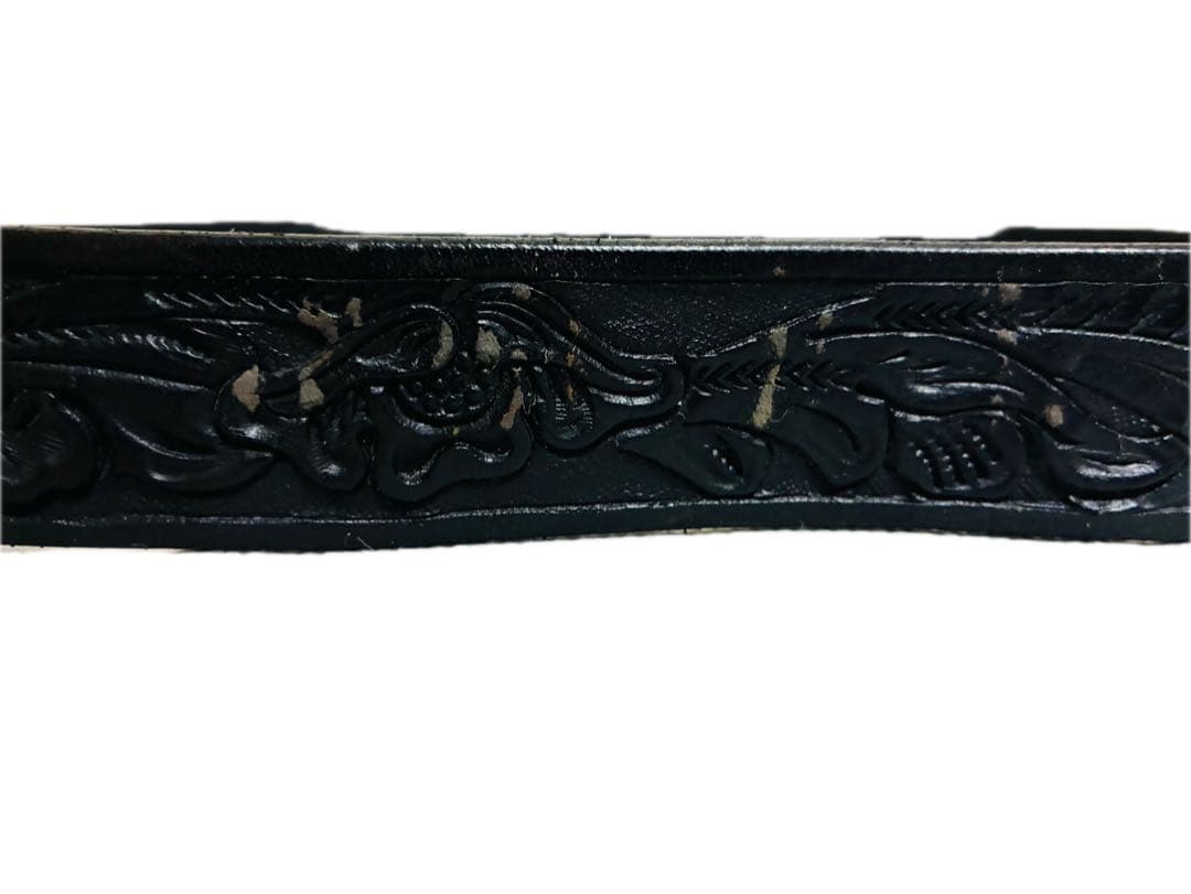 ラルフローレン　レザーベルト　コンチョバックル　カービングレザー　ブラック