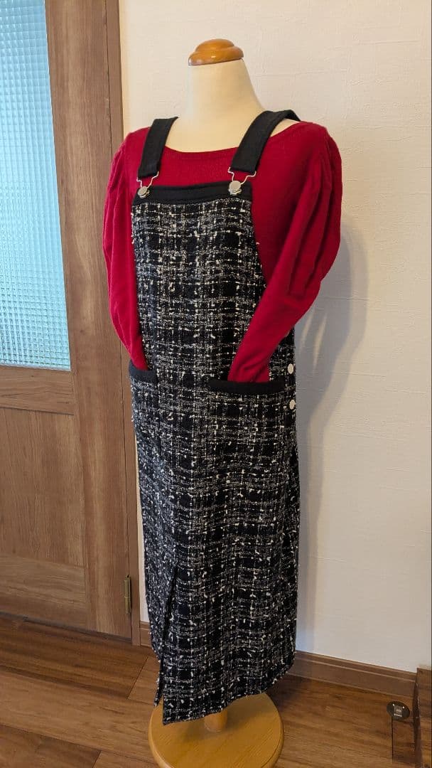 グレースコンチネンタル＊ジャンバースカート＊ロング丈　ツィード素材　ブラック系