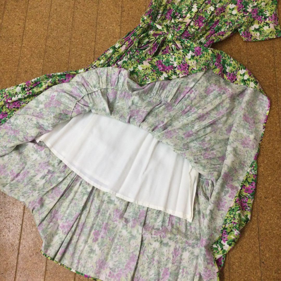 オブリ☆花柄マキシドレス 半袖 ポケット付き