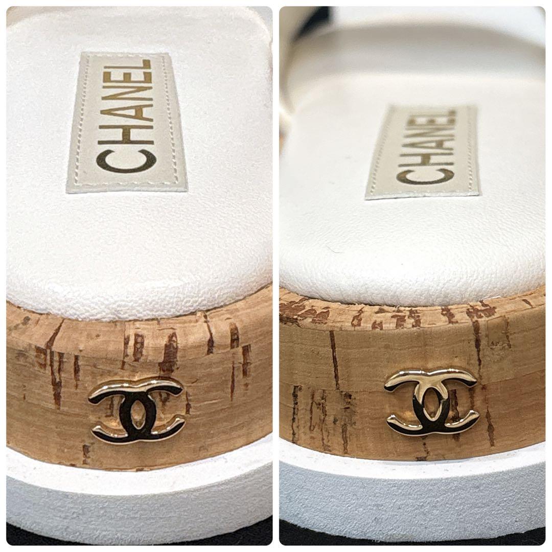 【未使用】　シャネル　パール　ココマーク　ツイード　フラットサンダル　24S