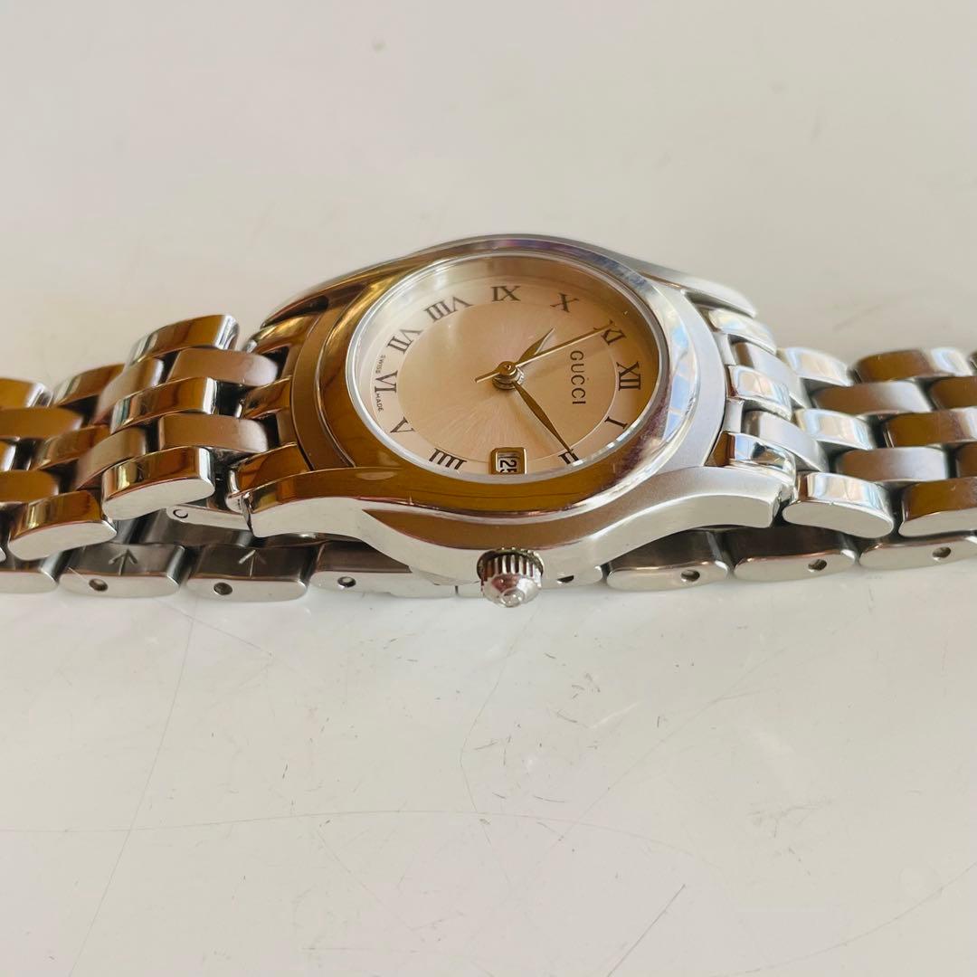 GUCCI グッチ シルバー文字盤 5500L 腕時計 クォーツ デイト 不動品