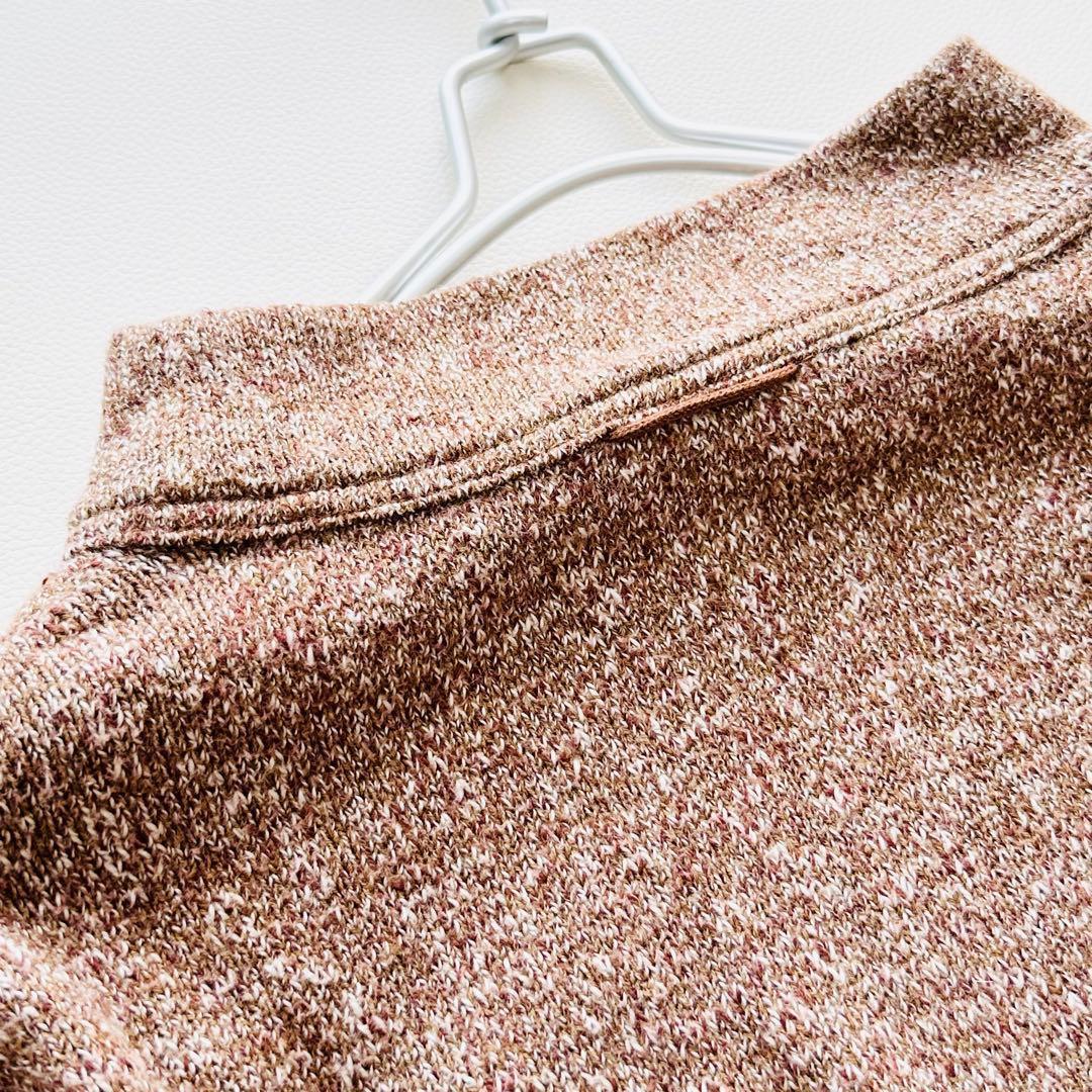 美品　45R　杢杢ニットソーのモックネックTシャツ SDL　R刺繍　ニット