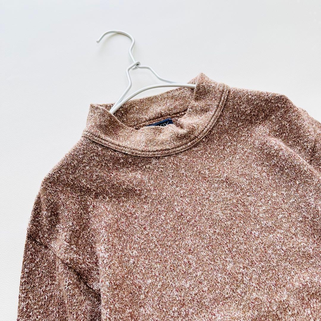 美品　45R　杢杢ニットソーのモックネックTシャツ SDL　R刺繍　ニット