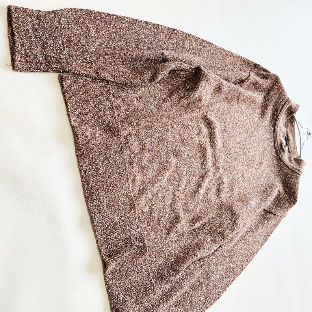 美品　45R　杢杢ニットソーのモックネックTシャツ SDL　R刺繍　ニット