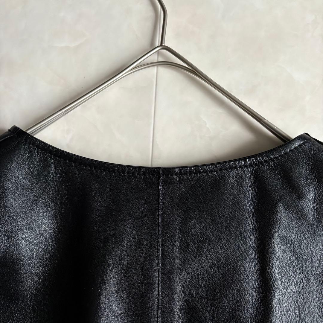 美品・特大✨23区 ノーカラーラムレザージャケット 黒 48 ゆったり