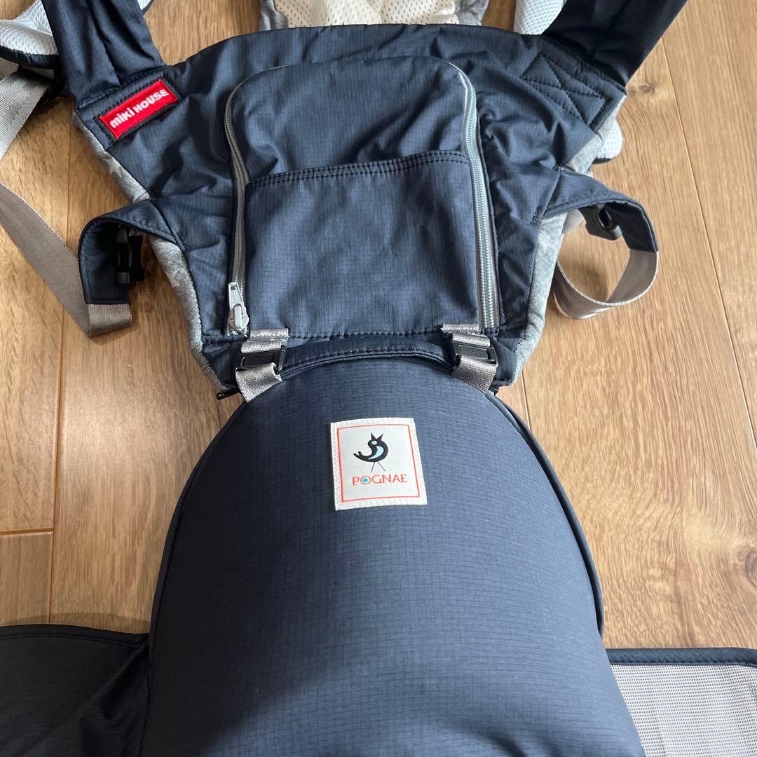 【美品】ミキハウス×ポグネー コラボ 抱っこ紐　チャコールグレーよだれカバー等付