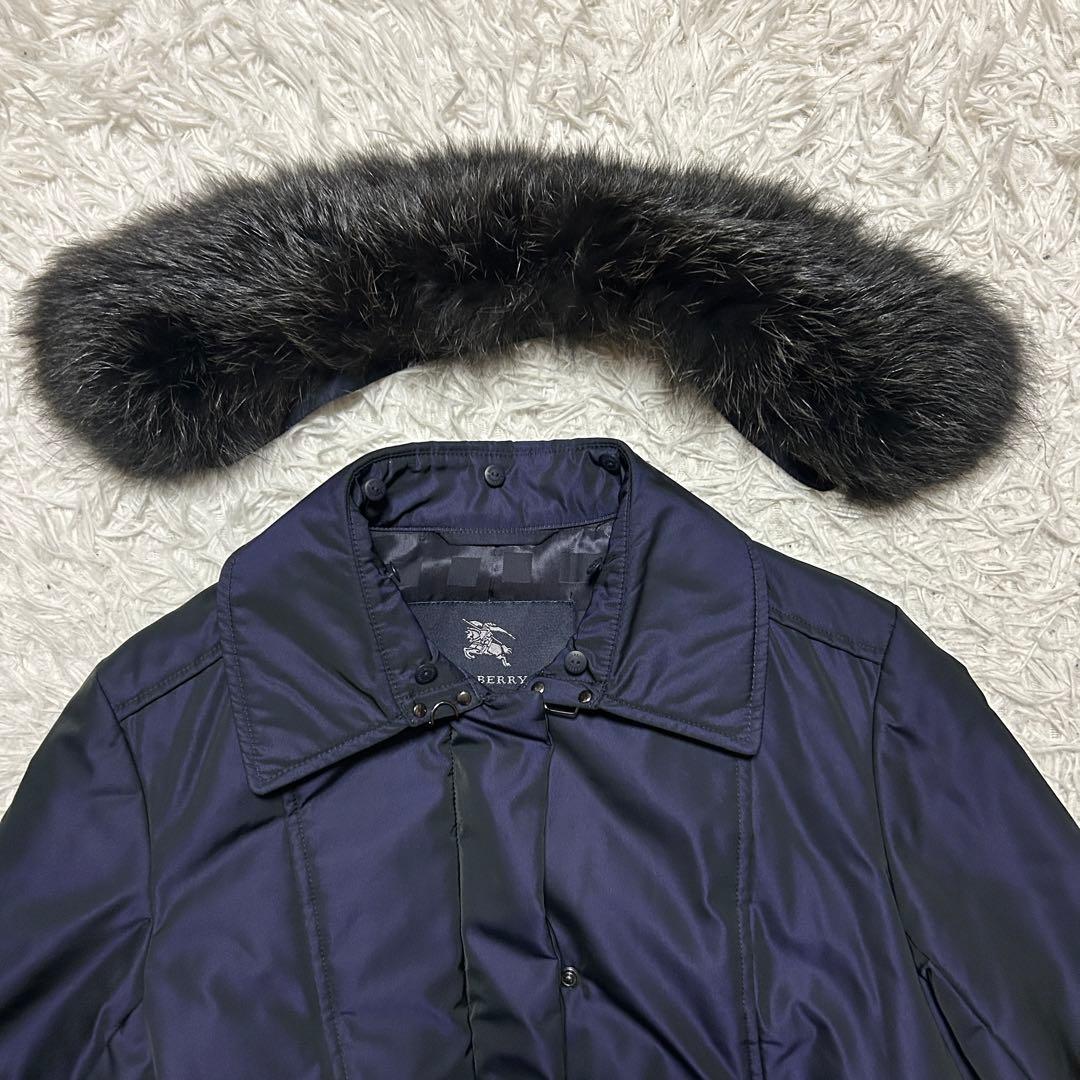 バーバリーロンドン 中綿コート フォックスファー ベルト　シャドーチェック