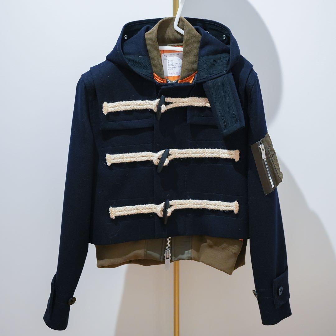 【sacai】レディース25AW メルトン ダッフルコート サイズ1 ネイビー