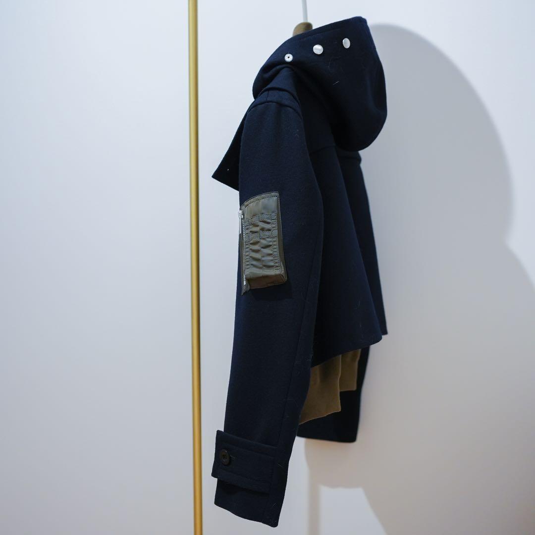 【sacai】レディース25AW メルトン ダッフルコート サイズ1 ネイビー