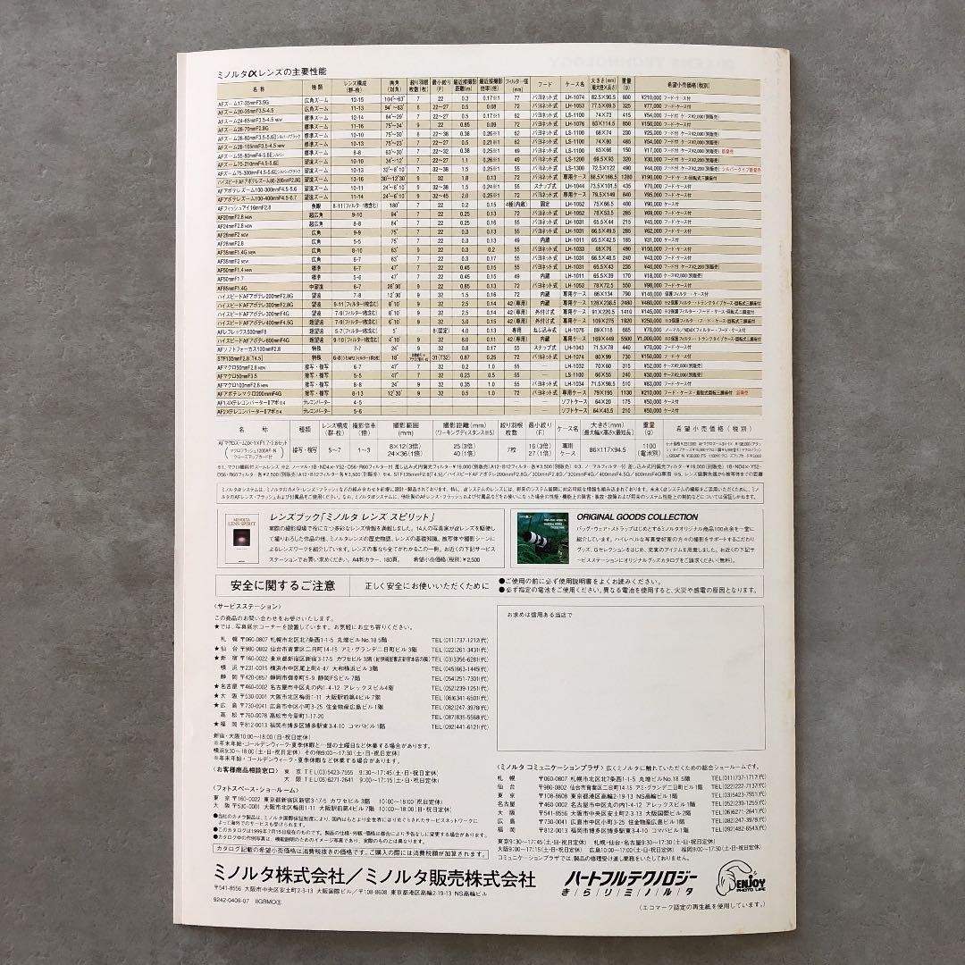 ミノルタ　αレンズ　カタログ　1999年7月15日　B