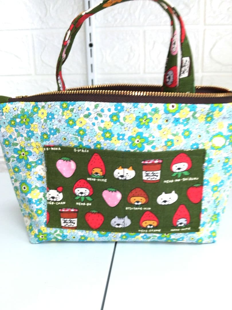 チャッピーA4対応猫柄トートバッグ持手付き20cmFポーチコットンこばやし