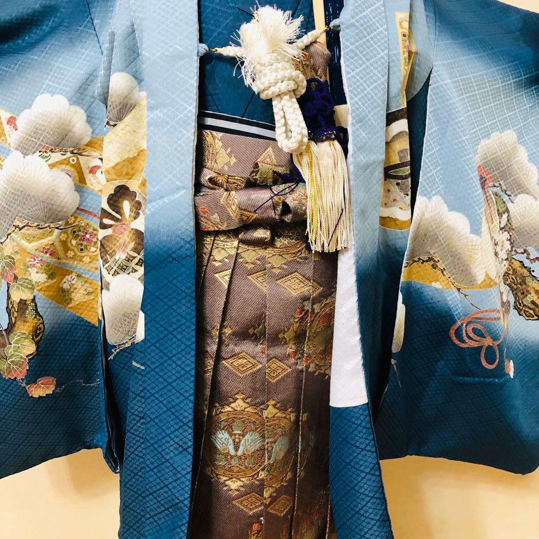 七五三五歳フルセット‼️Blue暈し⭐︎鷹凛々しい⭐︎金蘭袴煌びやか極めてる⭐︎逸品