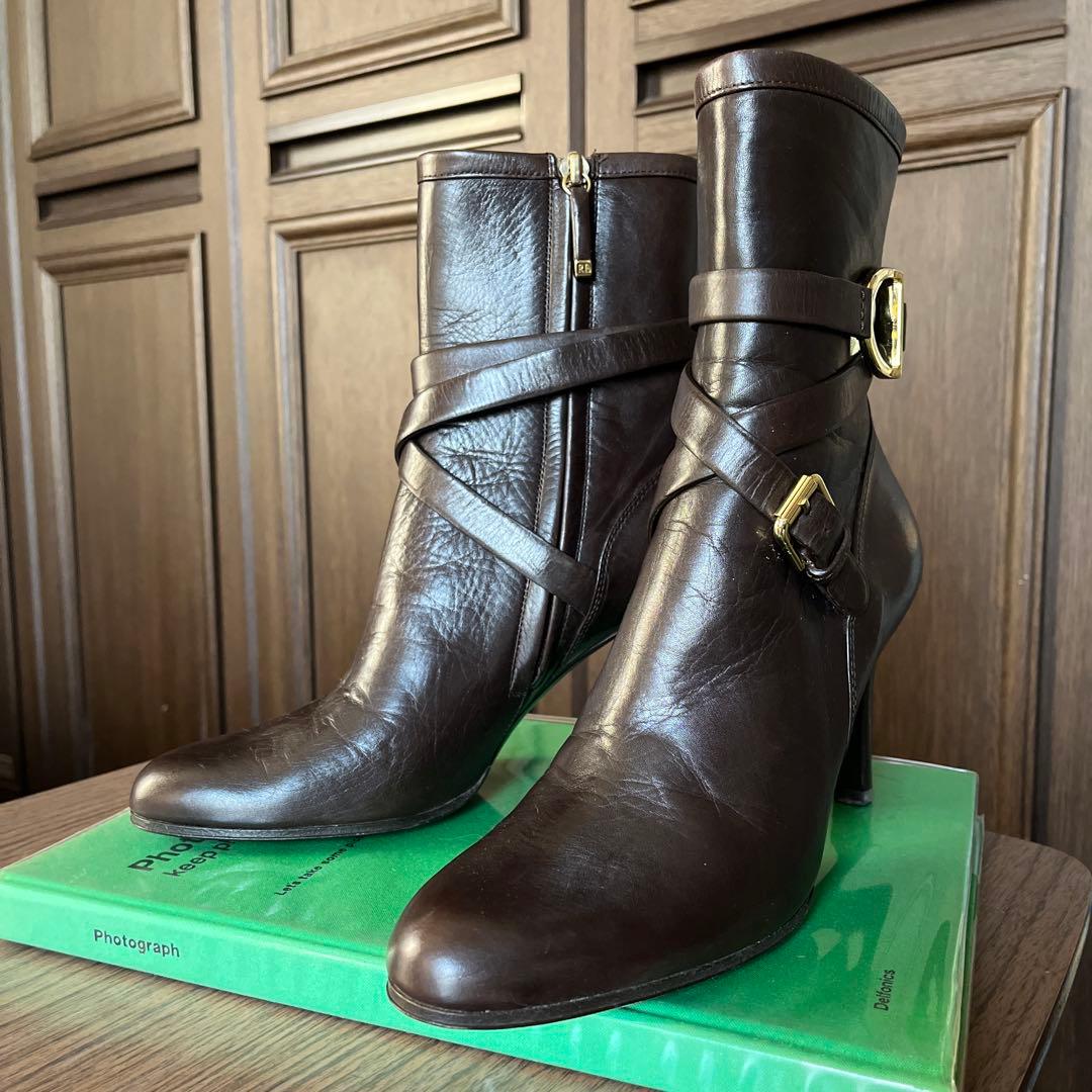 ラルフローレン　ダークブラウン レザー ブーツ