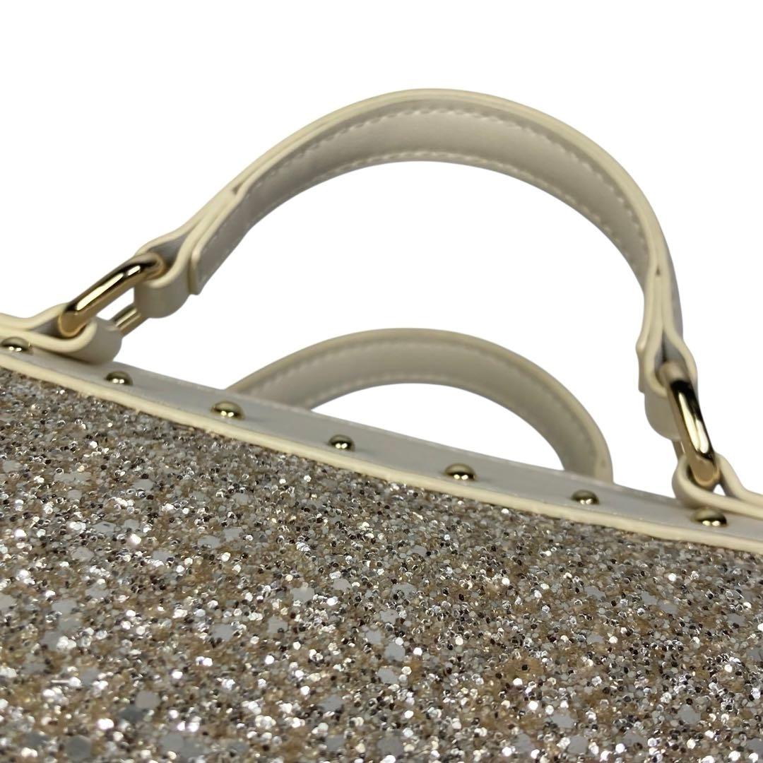 現行 美品 DIANA 2way ミニボストン バッグ グリッター アイボリー