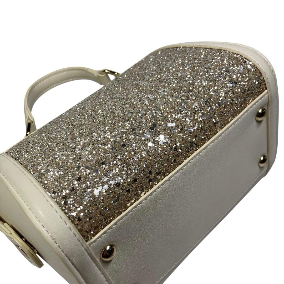 現行 美品 DIANA 2way ミニボストン バッグ グリッター アイボリー