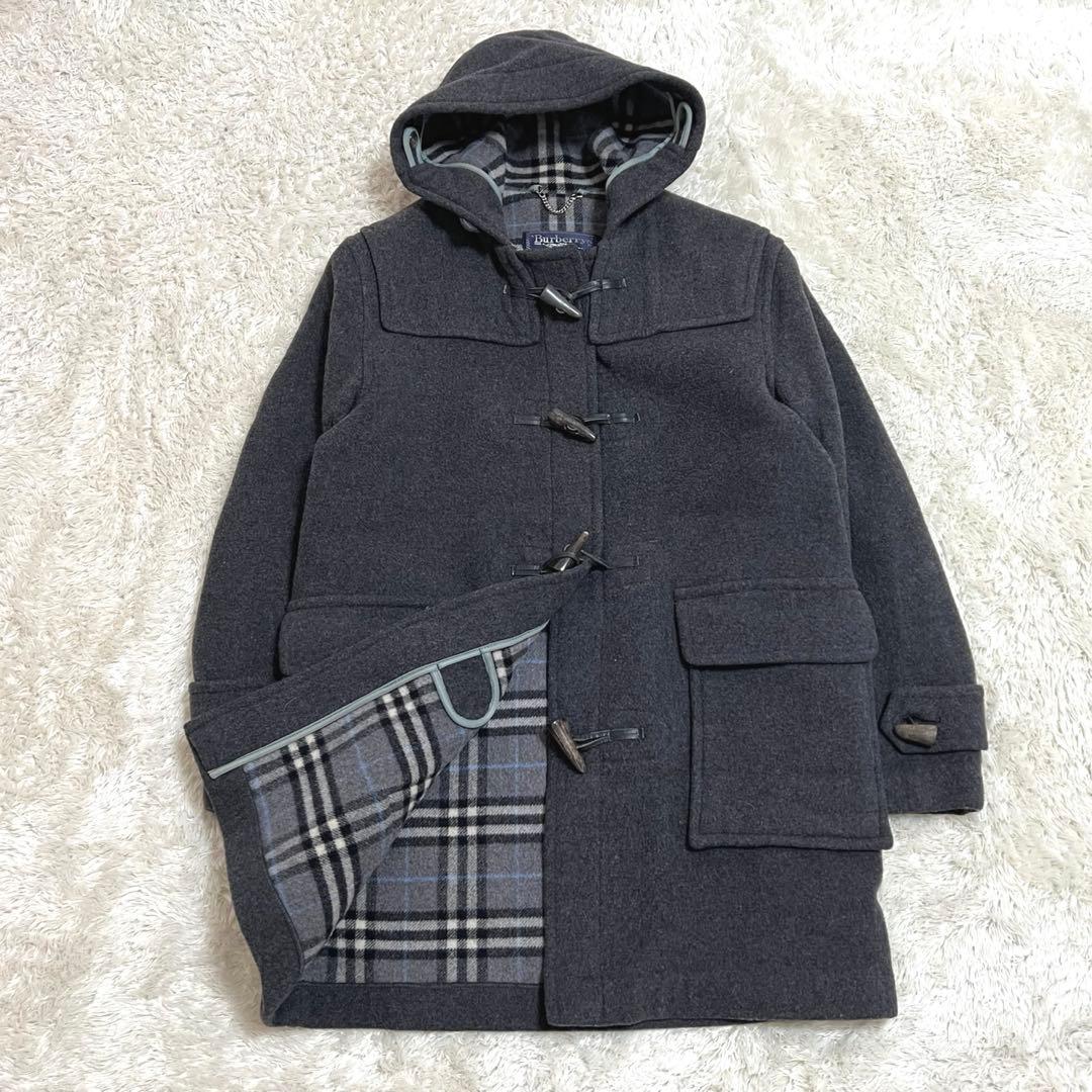 Burberryバーバリー ダッフルコート チェック レザー トグル グレー M