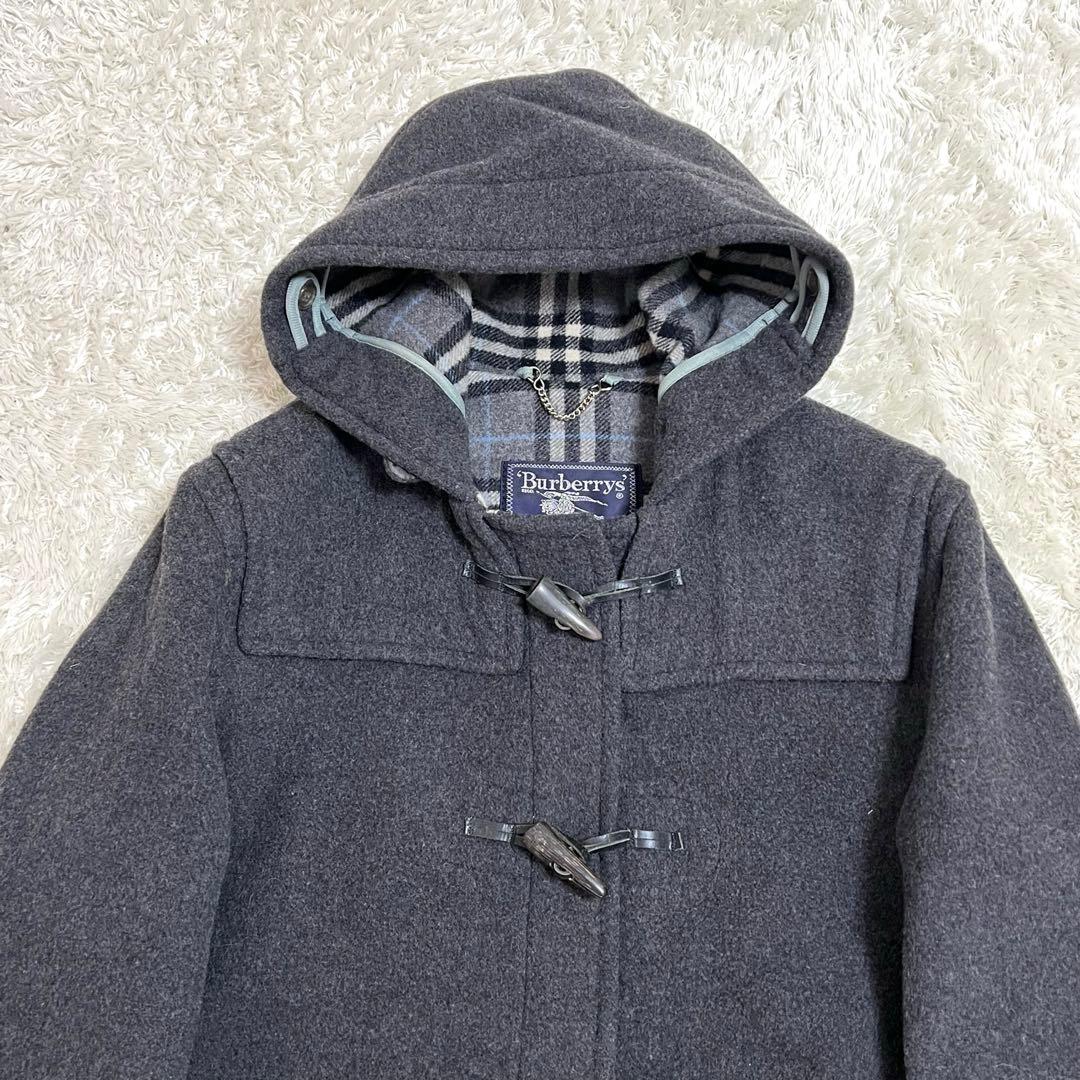 Burberryバーバリー ダッフルコート チェック レザー トグル グレー M