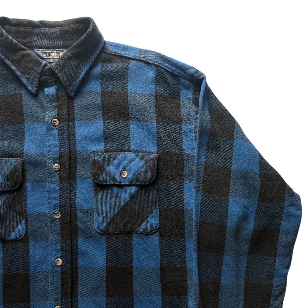 希少 FIVE BROTHER ネルシャツ XL ファイブブラザー 青黒