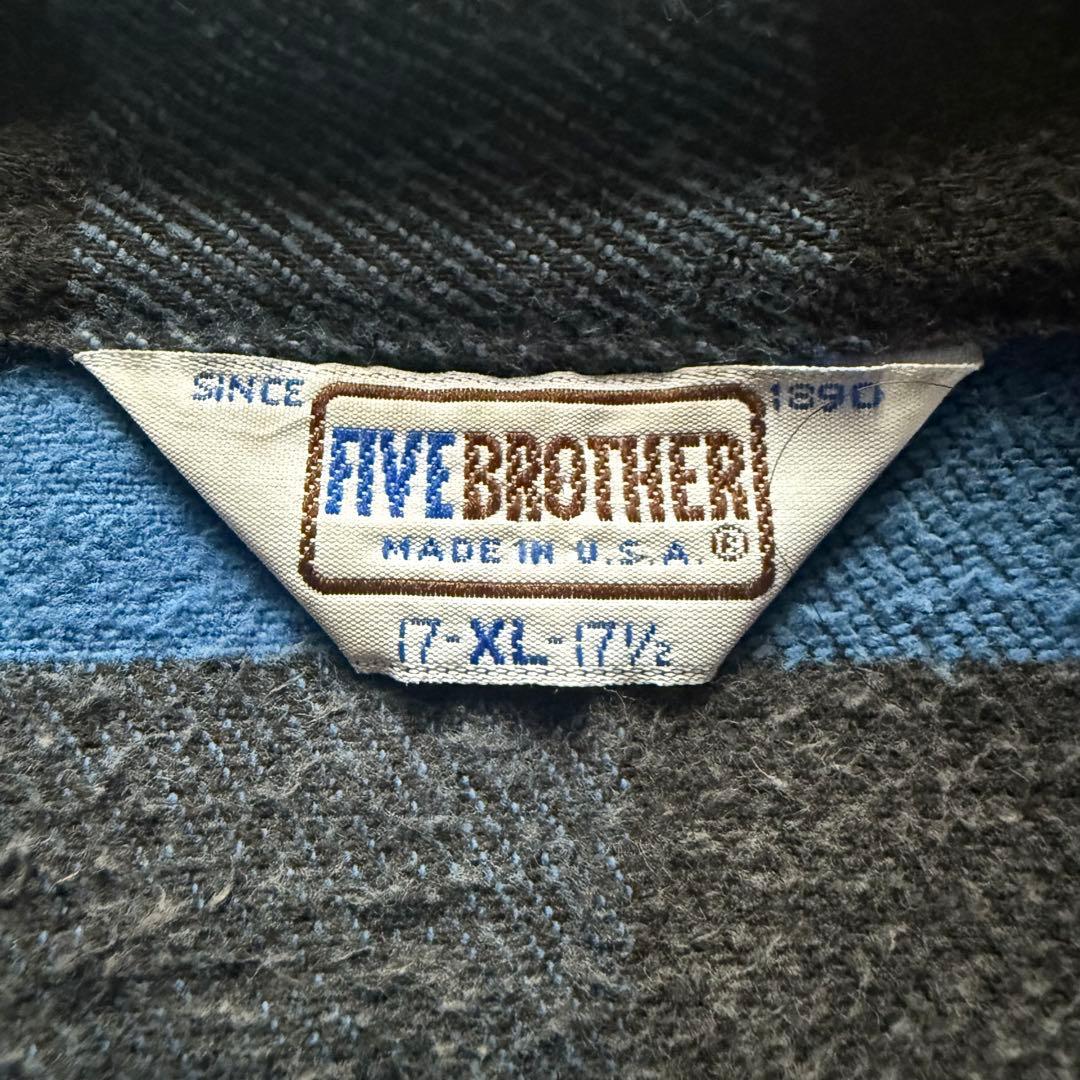 希少 FIVE BROTHER ネルシャツ XL ファイブブラザー 青黒