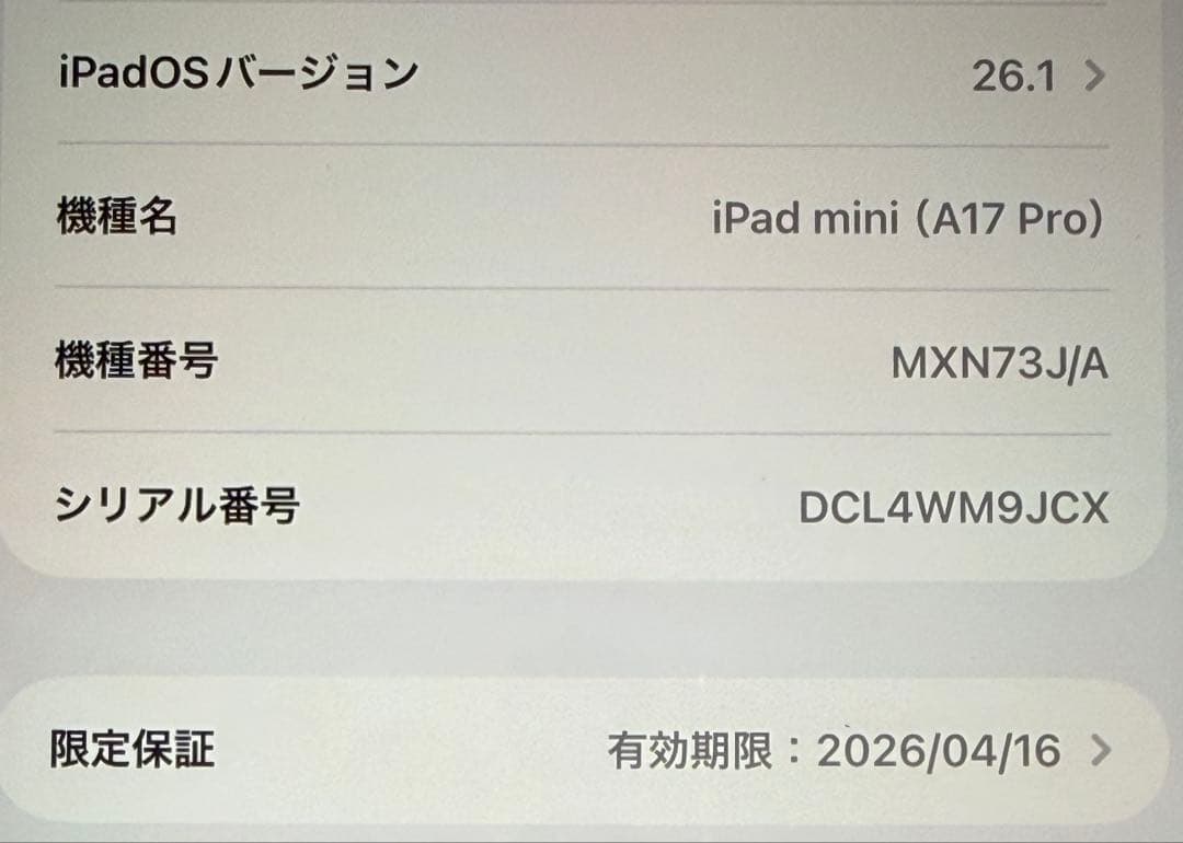 iPad mini A17Pro ブルー 128GB WiFi 保証残
