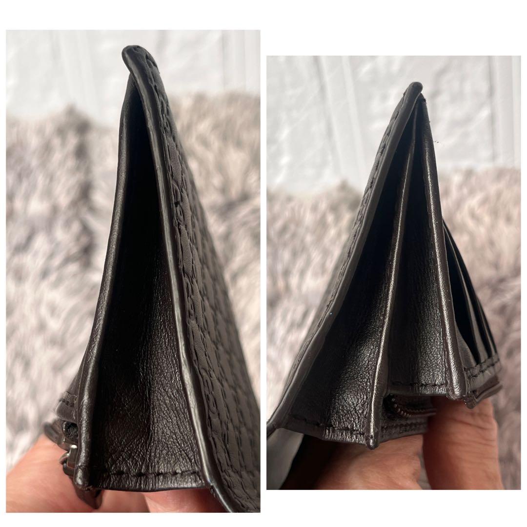 美品✨GUCCI マイクロシマ　折り財布　軽量　ダークブラウン　メンズ