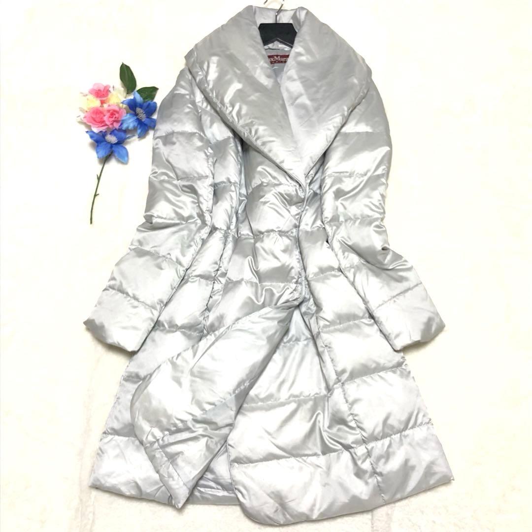極美品　マックスマーラ　ダウンコート　ボリューム襟✨　女優襟　ダブル　シルバー