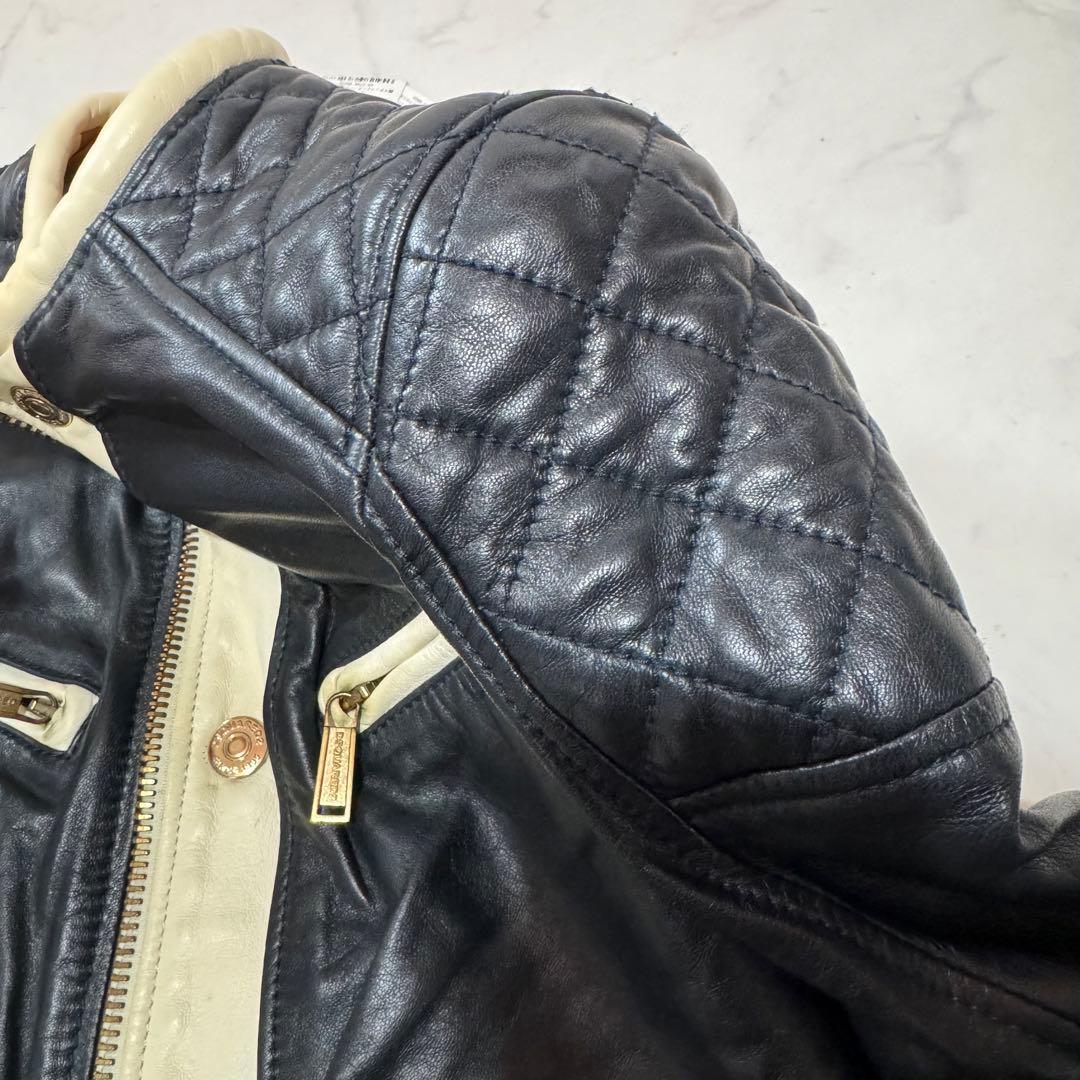 未使用タグ付 DSQUARED2 ラムレザー ライダース シングル バイカラー