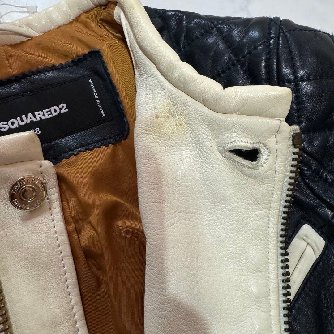 未使用タグ付 DSQUARED2 ラムレザー ライダース シングル バイカラー