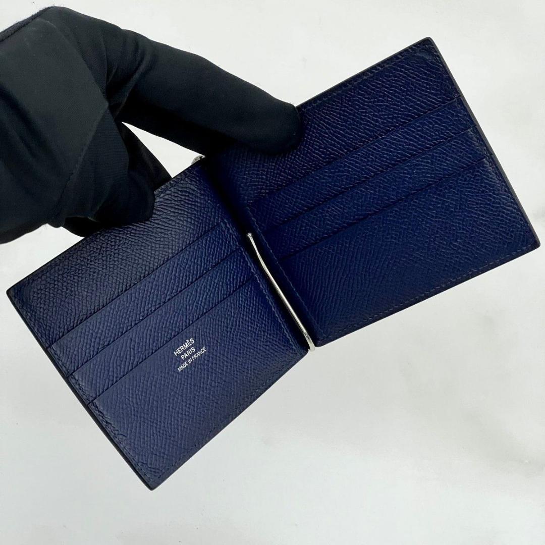 【X刻印】 エルメス ポーカーGM マネークリップ ネイビー ビジネス カード