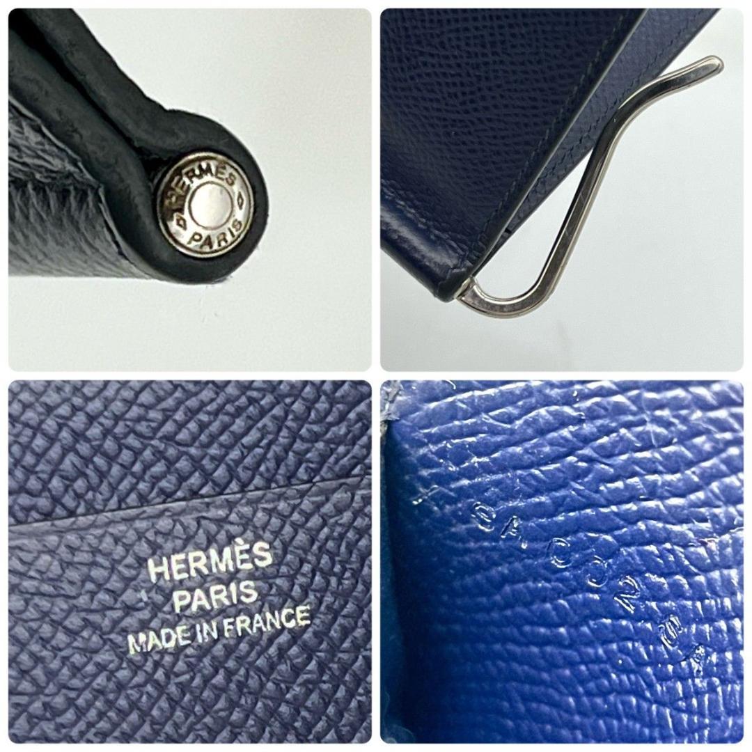 【X刻印】 エルメス ポーカーGM マネークリップ ネイビー ビジネス カード