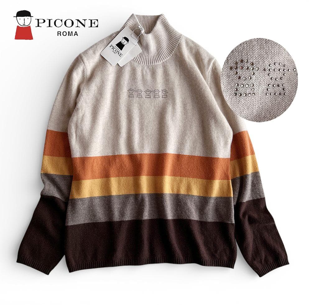 新品タグ付ピッコーネ 定価4.7万 カシミヤ100%ビジューロゴハイネックニット