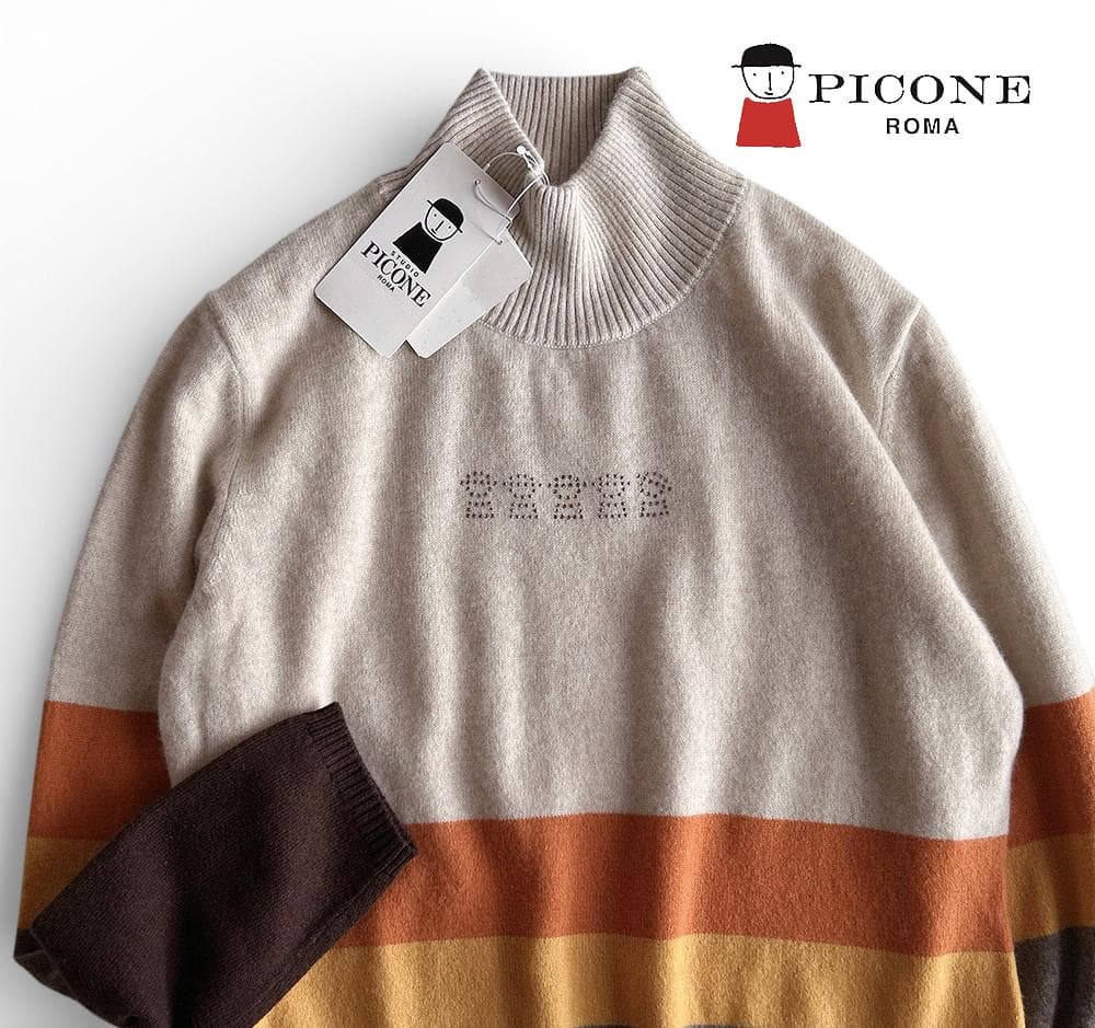 新品タグ付ピッコーネ 定価4.7万 カシミヤ100%ビジューロゴハイネックニット