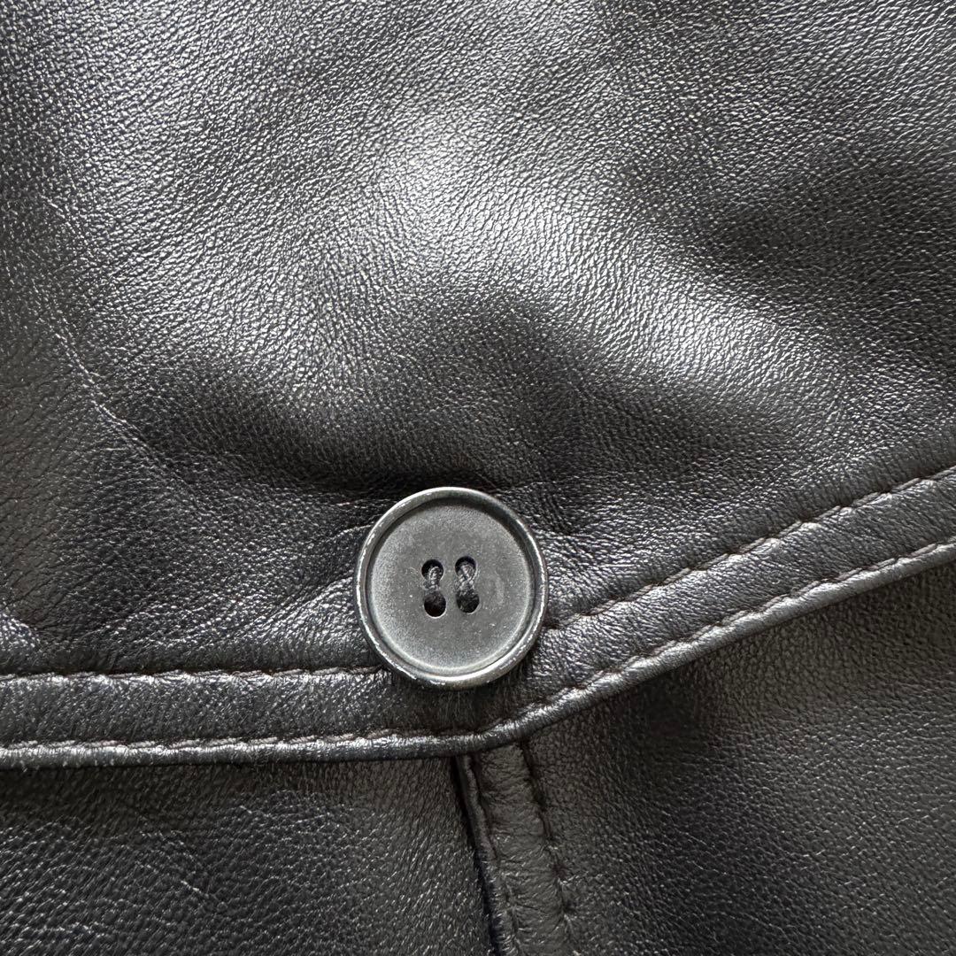 【vintage】羊革 本革 ラムレザー トレンチコート ロング丈 ブラック L