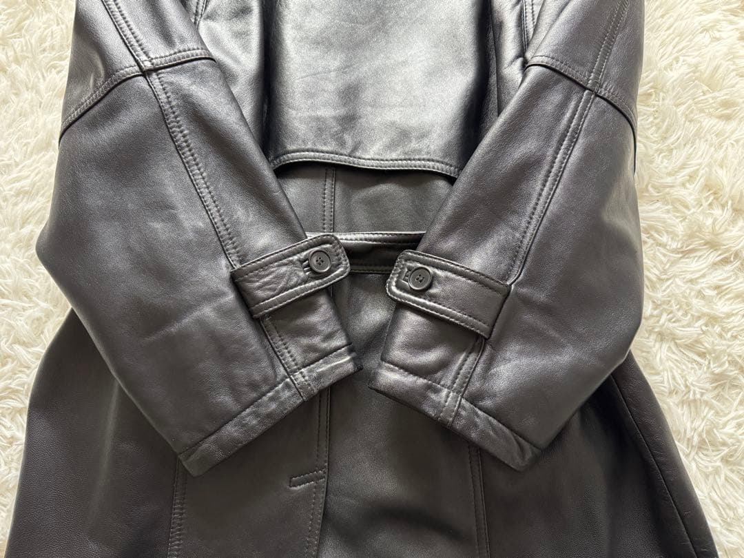 【vintage】羊革 本革 ラムレザー トレンチコート ロング丈 ブラック L