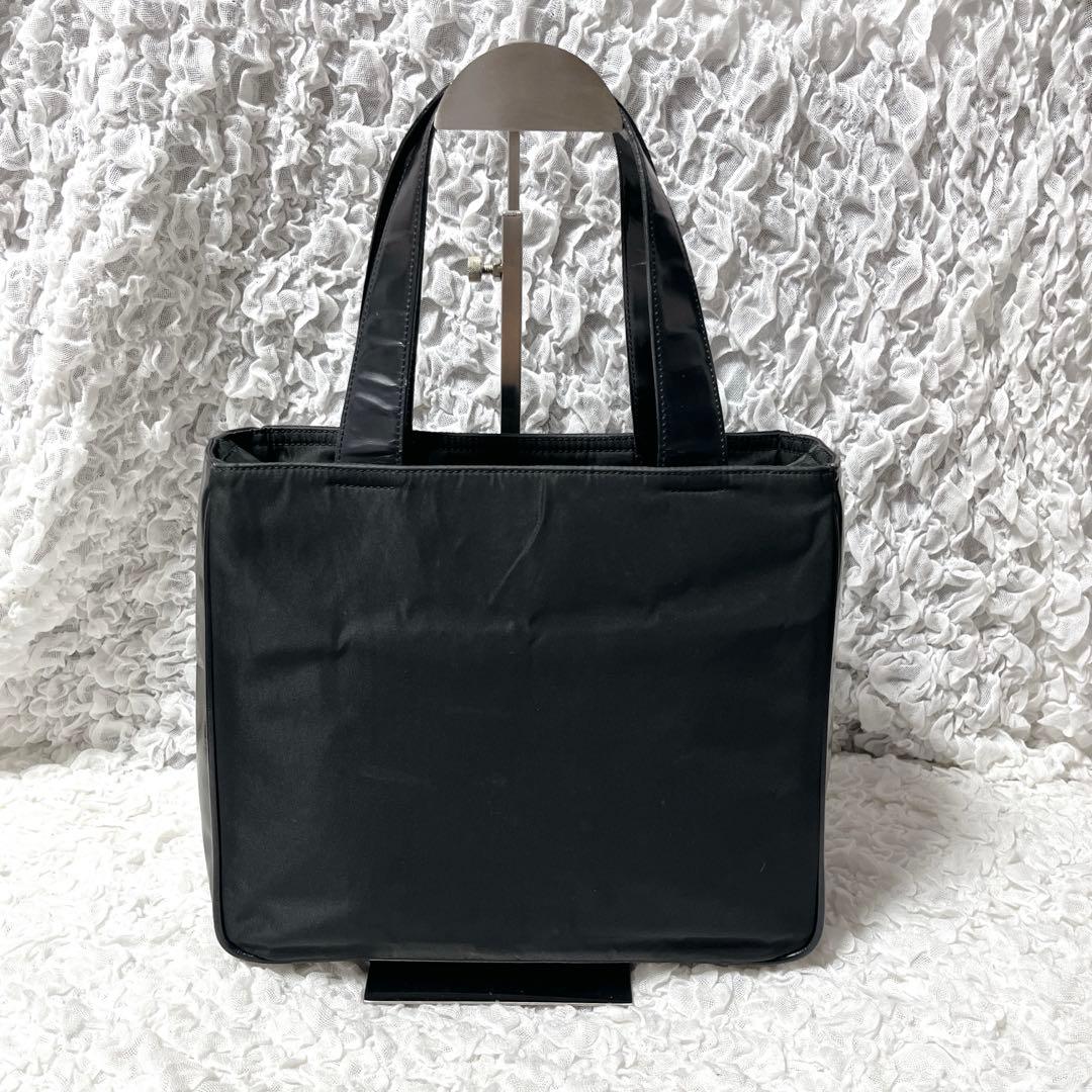 PRADA ブラック トートバッグ　ナイロン　レザー　三角　ハンドバッグ