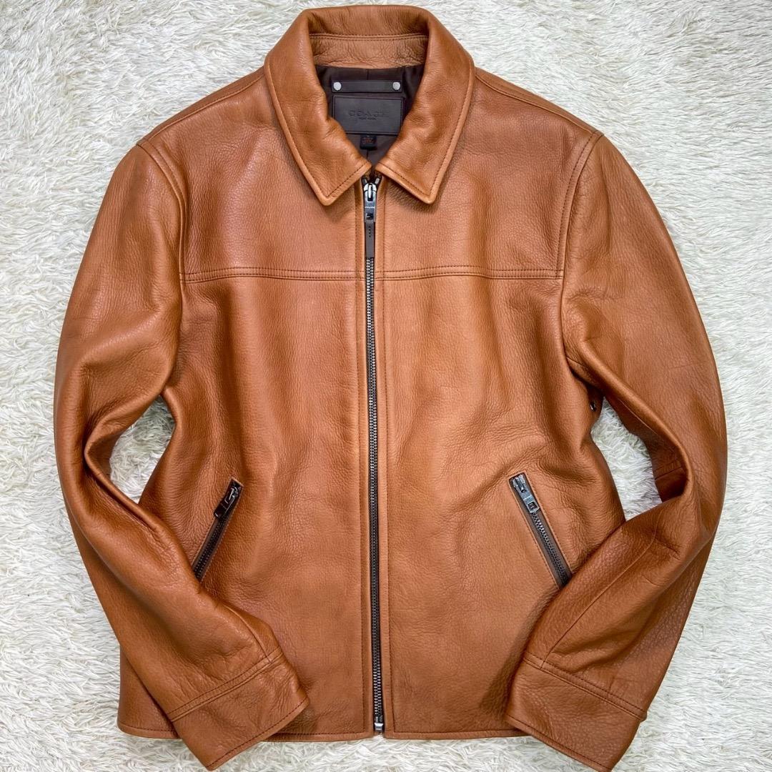 【高級】COACH コーチ レザージャケット シングル 牛革 カウレザー シボ革