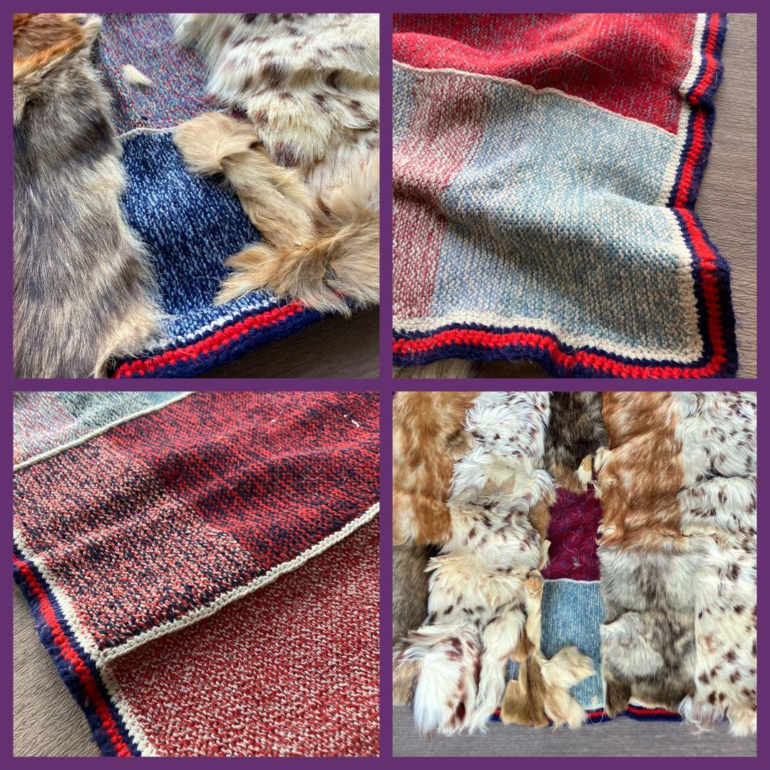 希少❗️イギリス製 【リバーシブル ラグ】ファーパッチワーク&ニット/ベニワレン