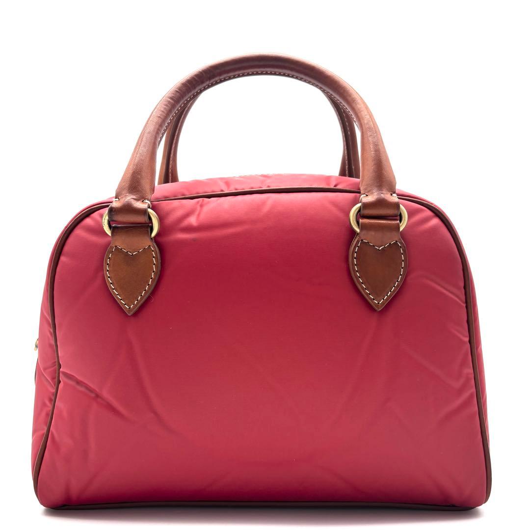 未使用に近い ハンティングワールド ハンドバッグ バチュークロス ロゴ レッド