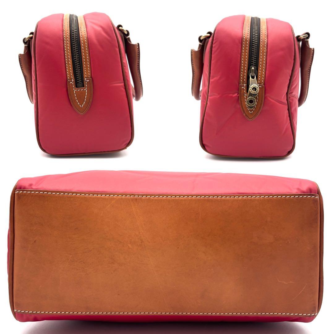 未使用に近い ハンティングワールド ハンドバッグ バチュークロス ロゴ レッド