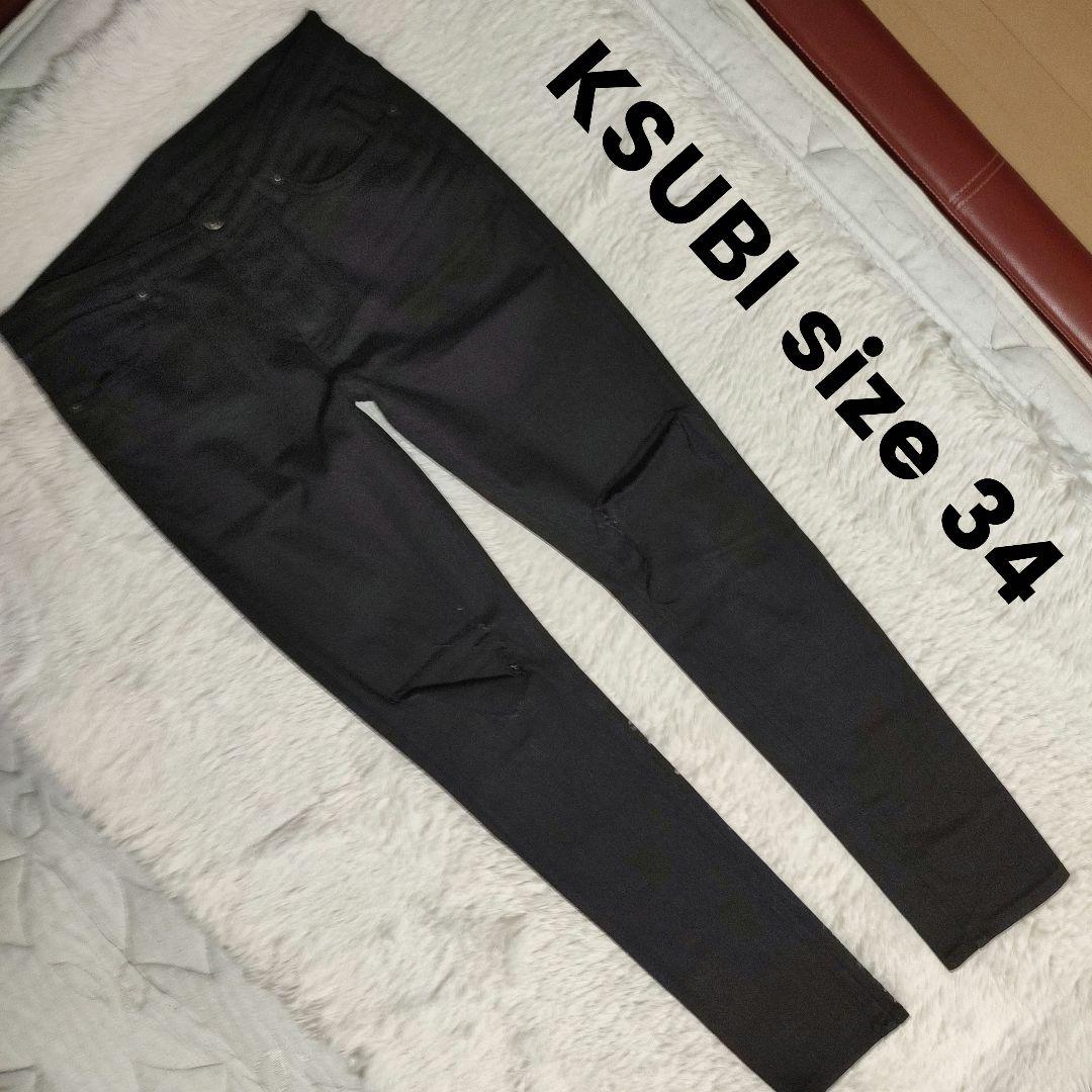 勝*山様 KSUBI size 34 スキニーデニムパンツ ブラック ストレッチ