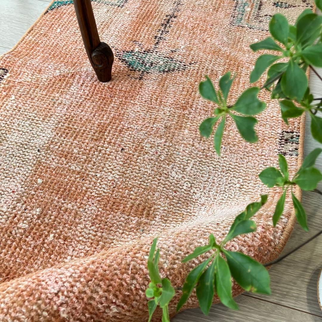 オレンジ✳︎95×46 グリーン　アート　シャンデリア　トルコヴィンテージラグ