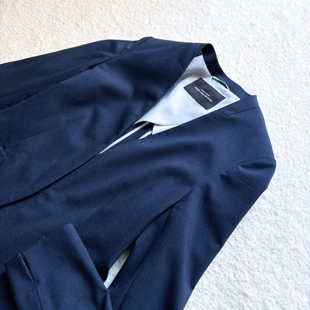 ✨美品✨ グリーンレーベルリラクシング ノーカラー スーツ ネイビー Lサイズ