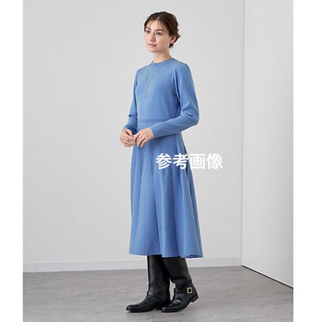 【アナイ】ANAYI青色 長袖フレアワンピース＊アイレットスムースワンピース