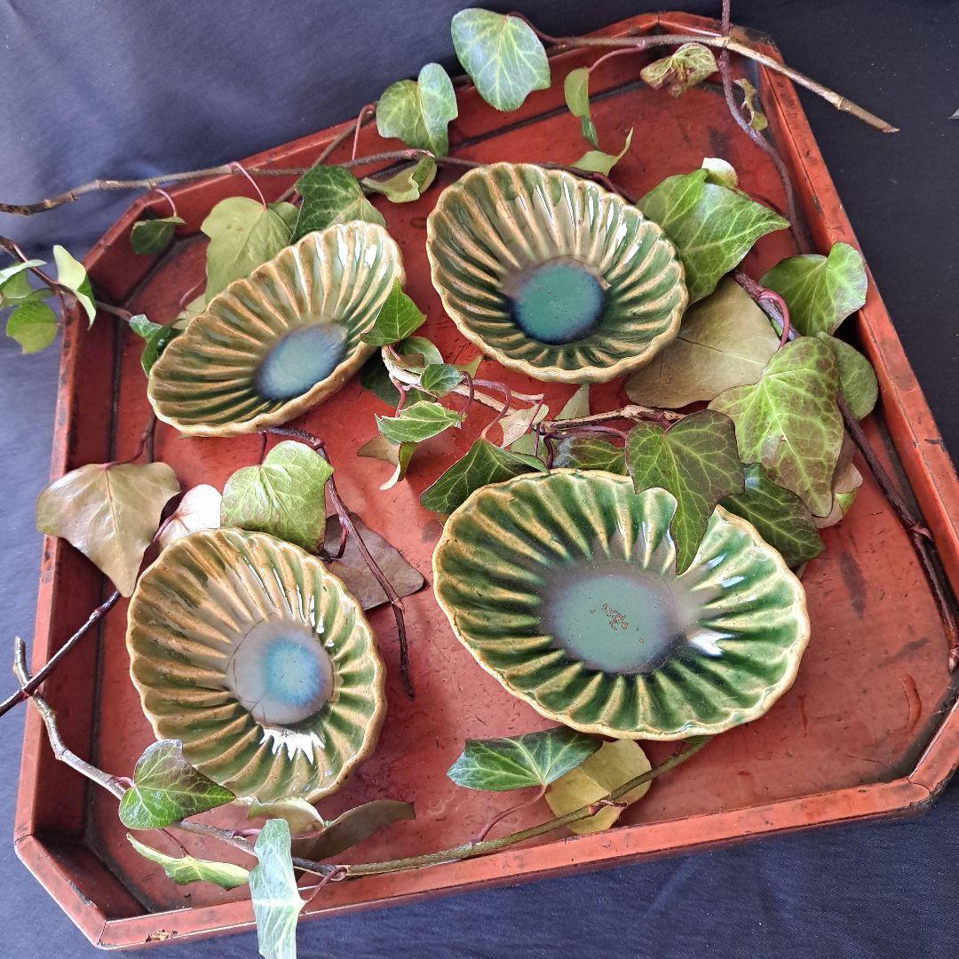 「ご成約者」です。 ご注意ください。 織部焼らしい青織部！ 4客セット