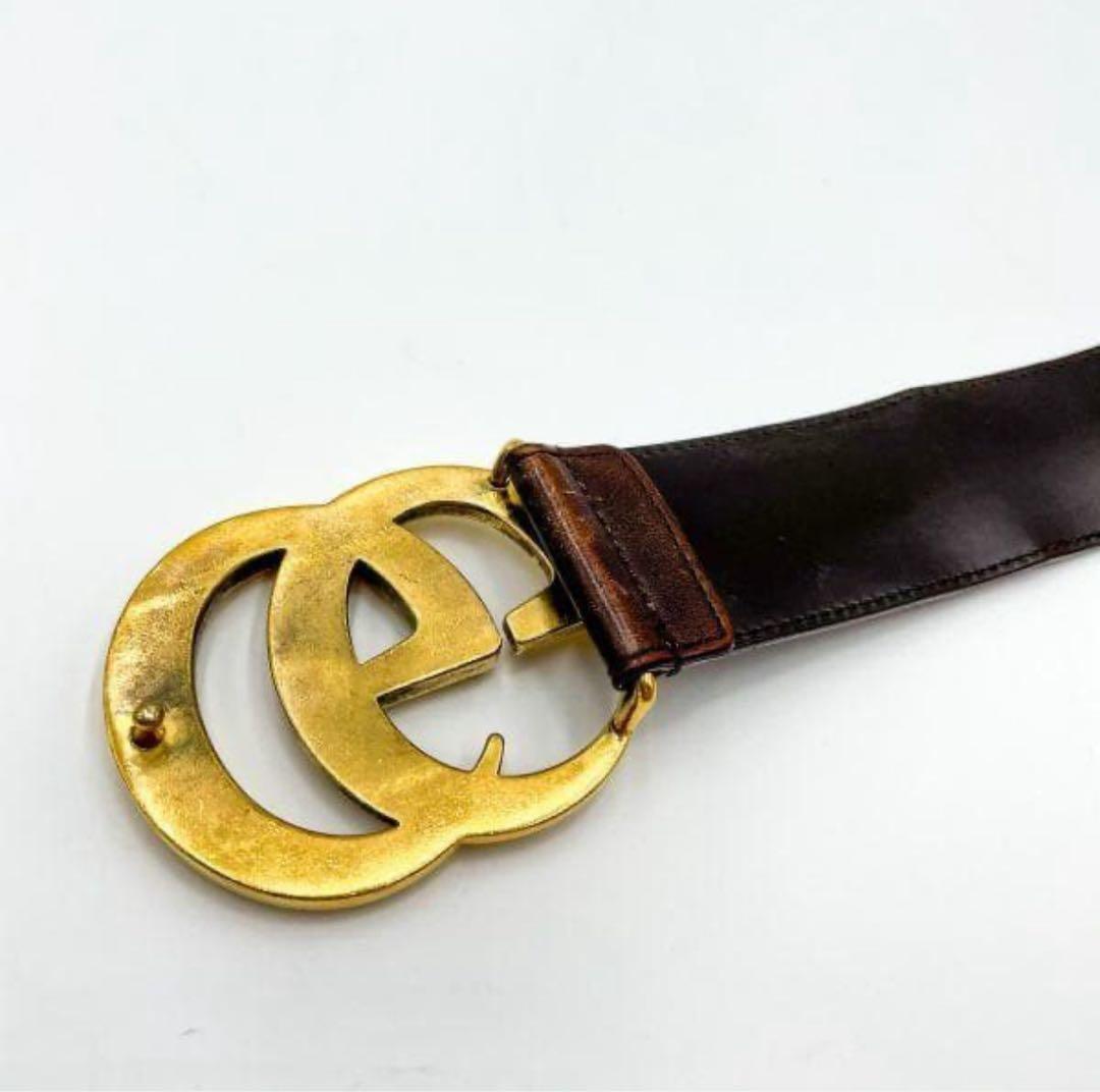 GUCCI ダブルGバックル ブラウンレザーベルト